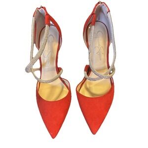 Jessica Simpson Red Velvet Heels With Sparkly Straps Women Size 9